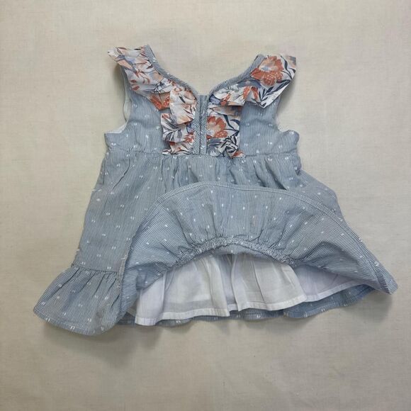 Tahari 3T Blue + White Striped Pinafore Toddler Dress Polka Dots Floral Ruffles - Picture 7 of 7